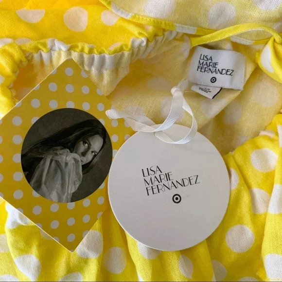 Lisa Marie Hernandez Linen Blend Polka Dot Ruffle Dress Yellow Size XS NWT - Picture 6 of 15